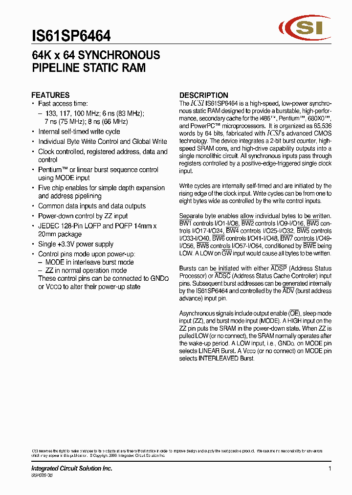 IS61SP6464-133PQ_9100217.PDF Datasheet