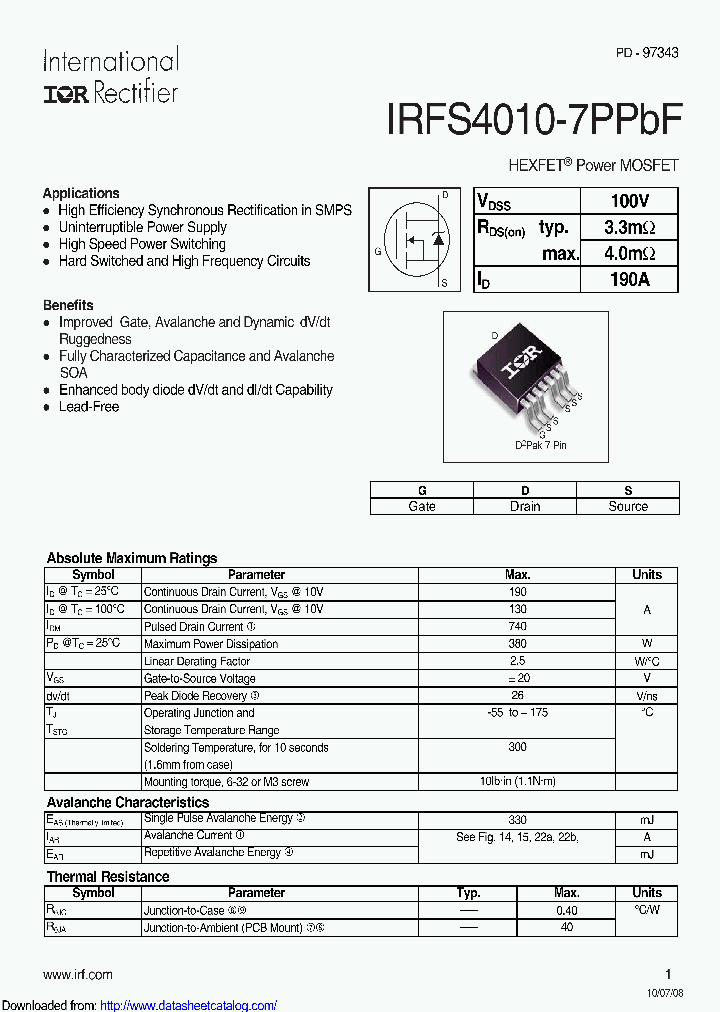 IRFS4010TRL7PP_9102293.PDF Datasheet
