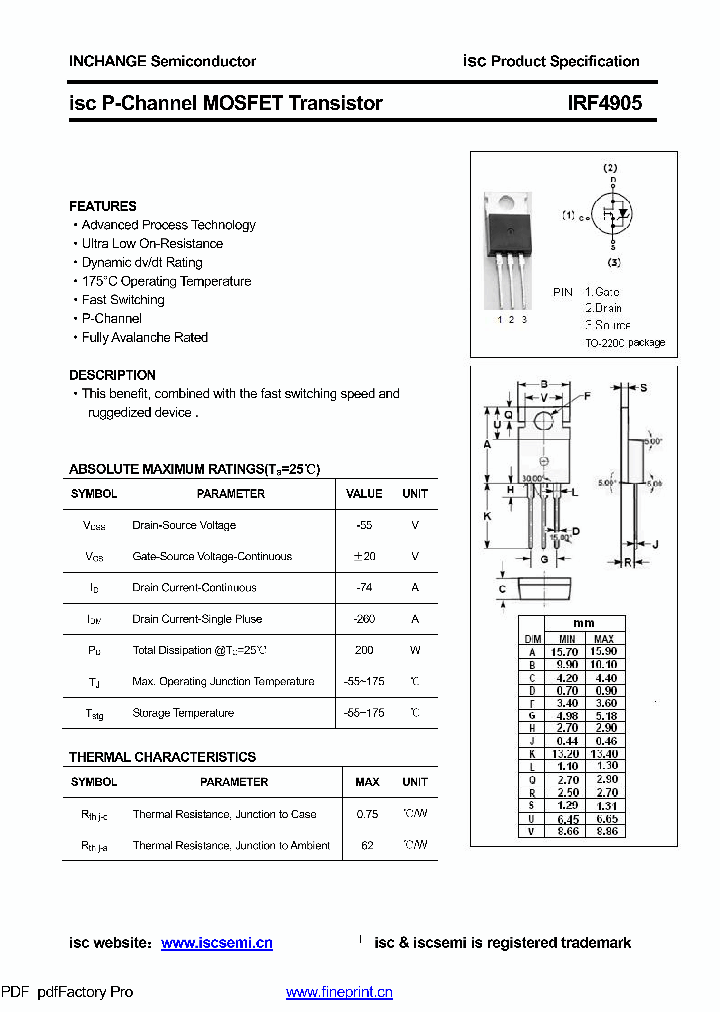IRF4905_9103754.PDF Datasheet