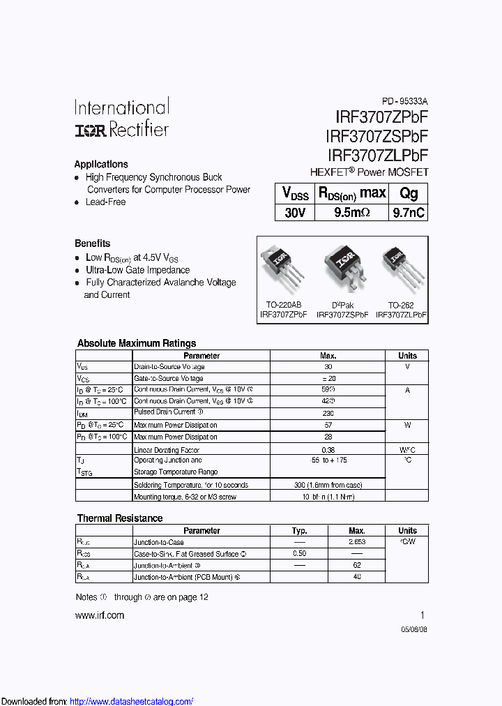IRF3707ZLPBF_9105849.PDF Datasheet