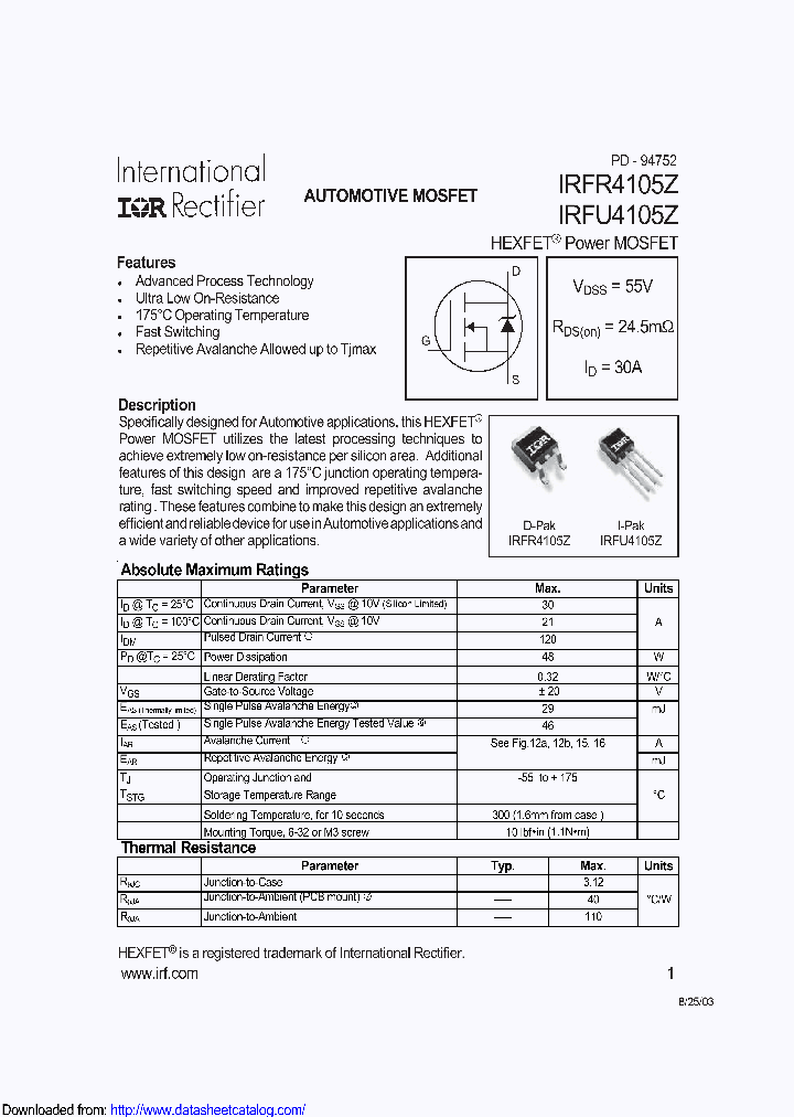 IRFR4105ZTRL_9105964.PDF Datasheet