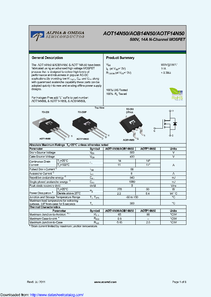 AOTF14N50_9117565.PDF Datasheet