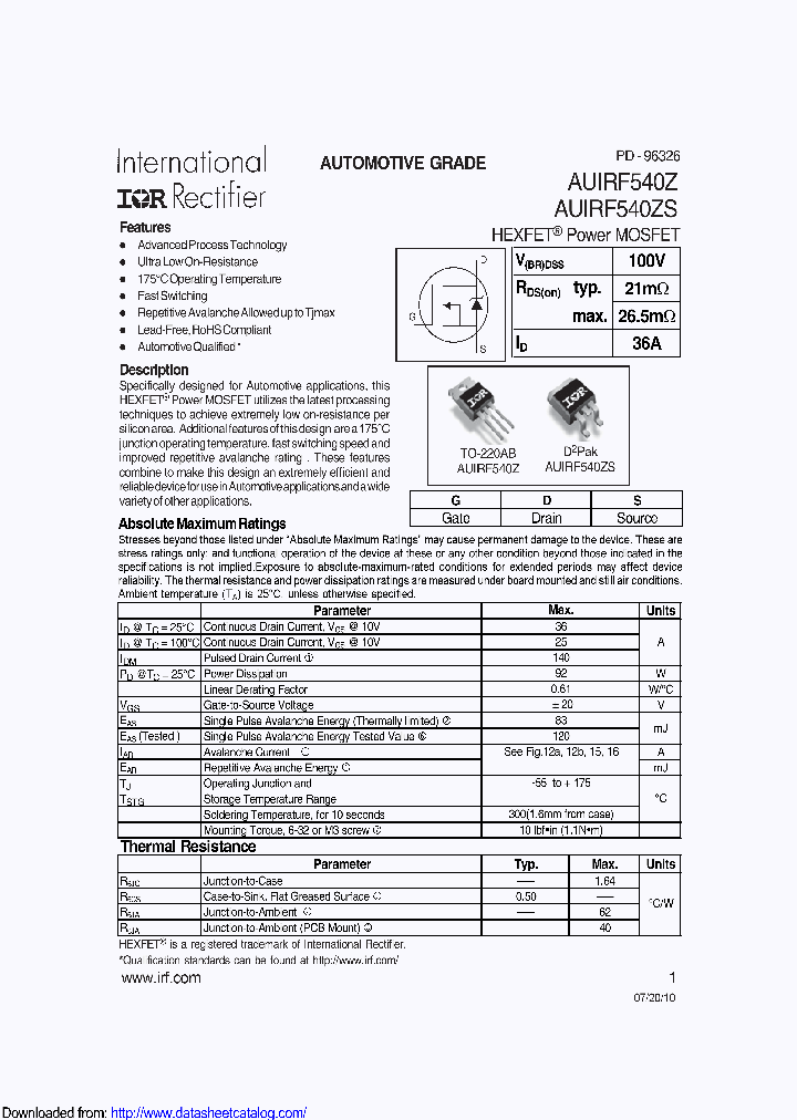 AUIRF540ZS_9117706.PDF Datasheet