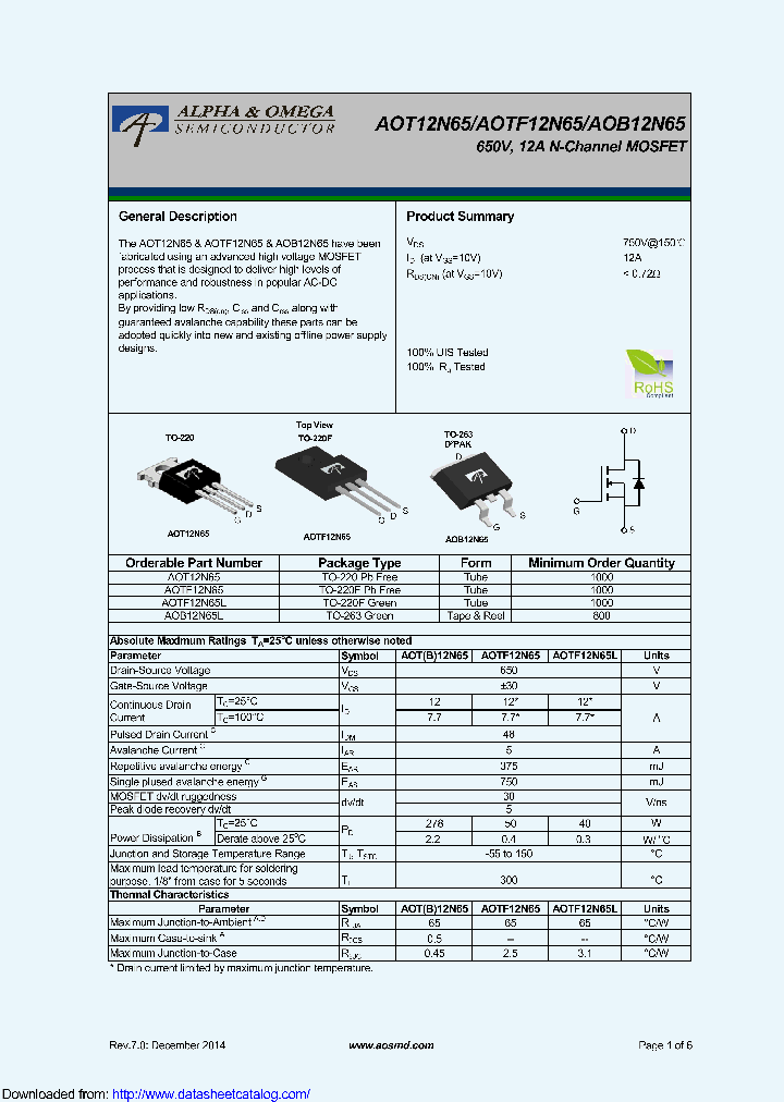 AOB12N65L_9118105.PDF Datasheet