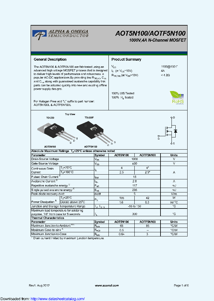 AOTF5N100_9121565.PDF Datasheet