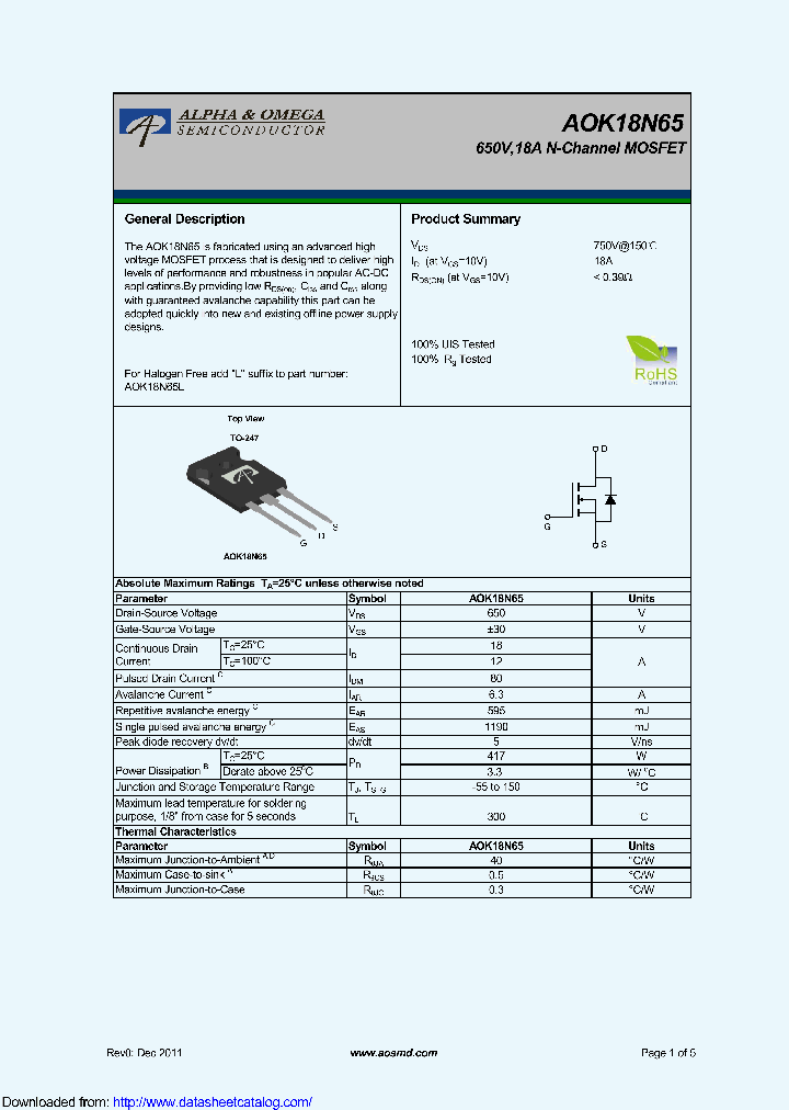 AOK18N65_9123941.PDF Datasheet