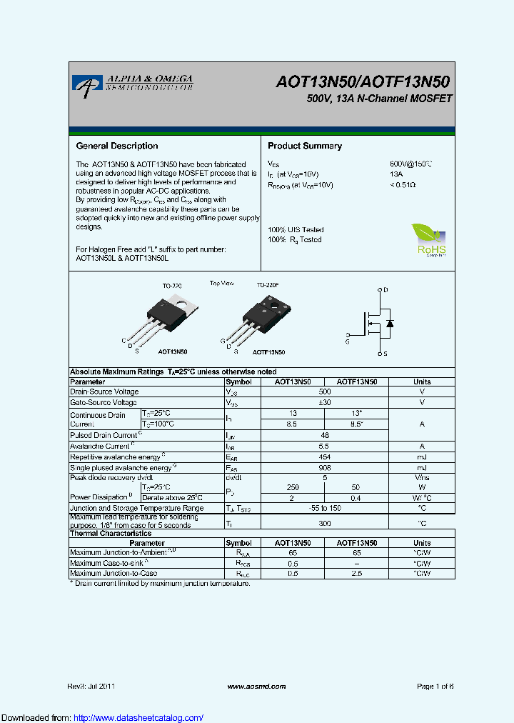 AOTF13N50_9124902.PDF Datasheet