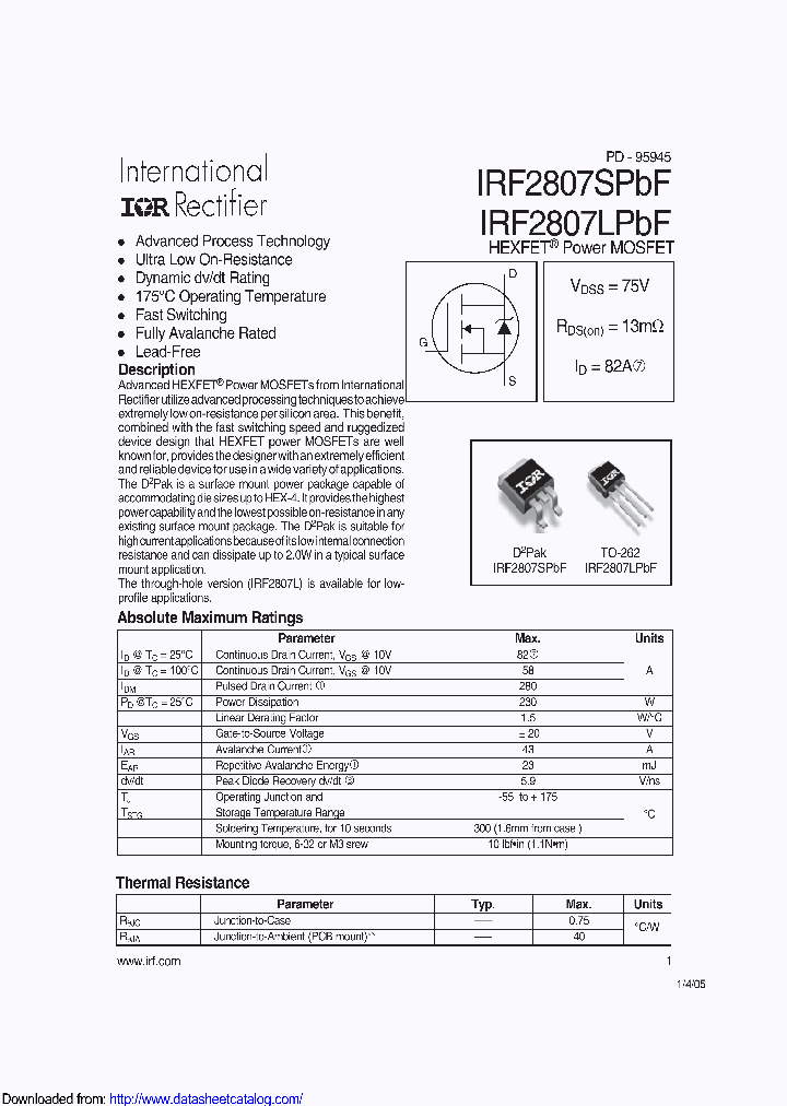 IRF2807STRRPBF_9141727.PDF Datasheet